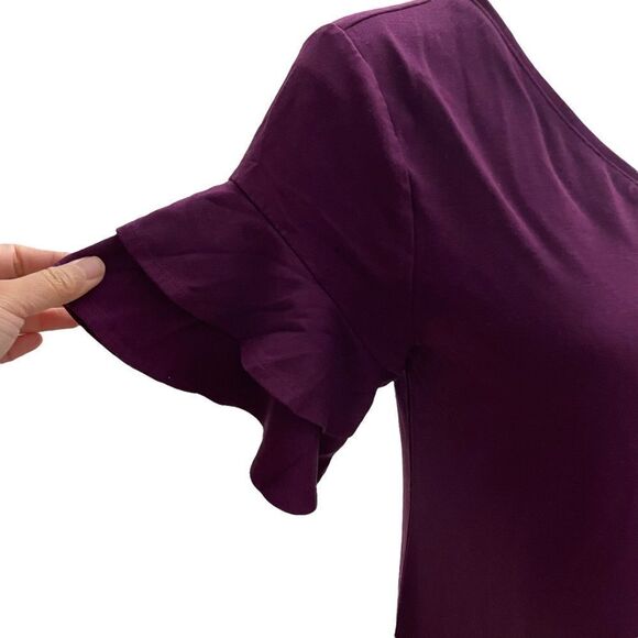 WHITE HOUSE BLACK MARKET PURPLE SHIFT DRESS, V neck SHORT FLUTTER SLEEVE SZ M - Picture 3 of 11